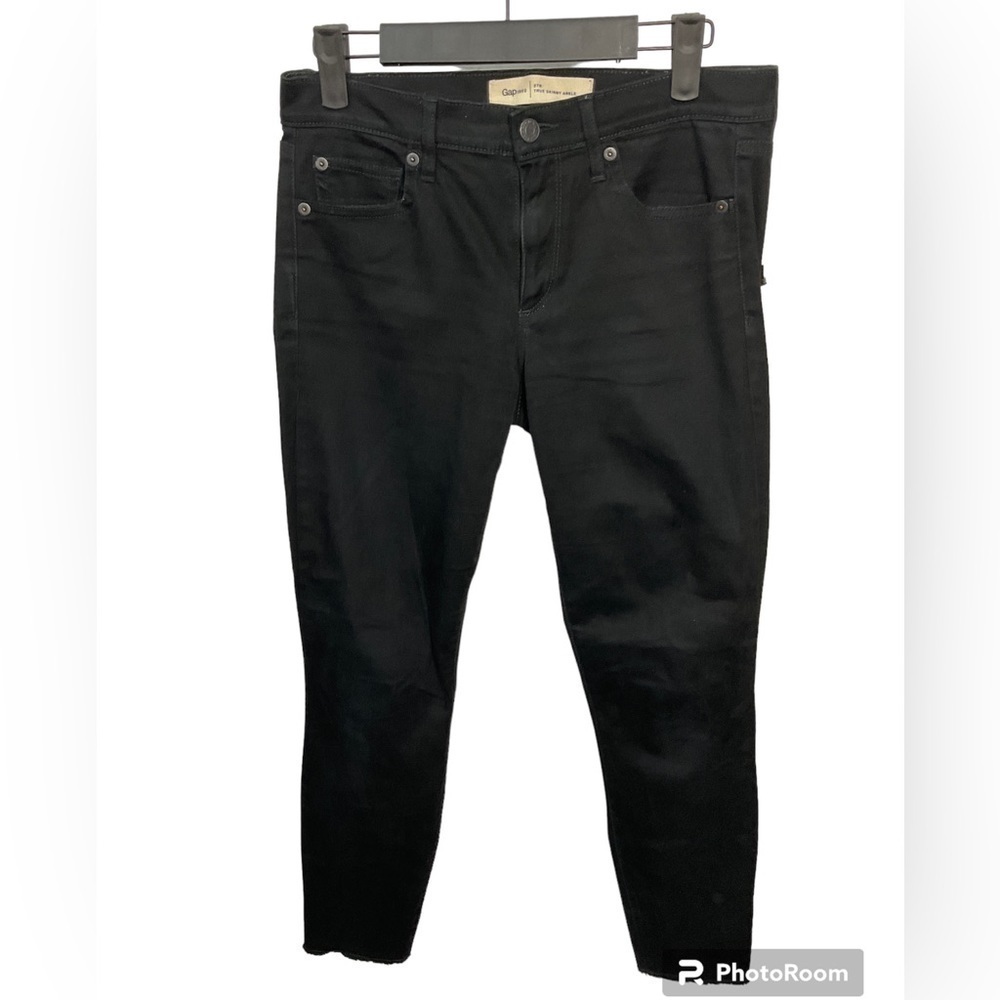 Gap 1969 Jeans Women's Size 27R True Skinny Ankle Mid Rise Black Denim P…